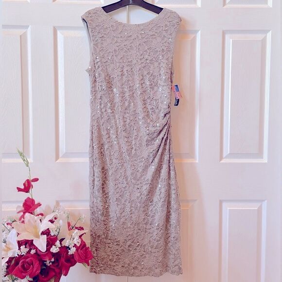 MOCHA R&M RICHARDS SLEEVELESS LACE & SEQUIN DRESS PLUS SIZE 18W MADE IN USA NWT - Picture 1 of 6